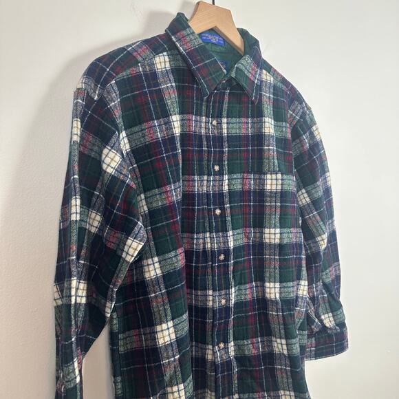 Vintage Pendleton Mens Wool Flannel Button-Up Long Sleeve Green Plaid Shirt XL - Picture 3 of 4